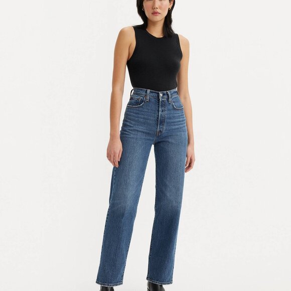 LEVI'S Ribcage Straight Ankle Jeans in dark indigo (sz33) - Picture 1 of 14